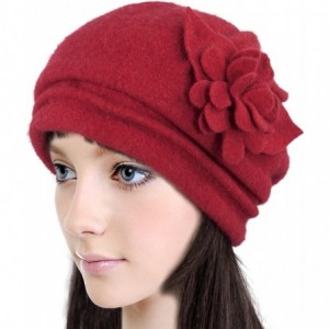 Bucket Hats Women's Elegant Flower Wool Cloche Bucket Slouch Hat - Red - C31174WWS7H $26.23