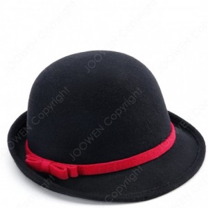 Fedoras Women's 100% Wool Felt Round Top Cloche Hat Fedoras Trilby with Bow Band - Black 1 - C912O2XDTSU $27.32