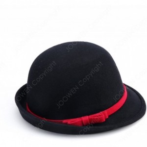 Fedoras Women's 100% Wool Felt Round Top Cloche Hat Fedoras Trilby with Bow Band - Black 1 - C912O2XDTSU $27.32