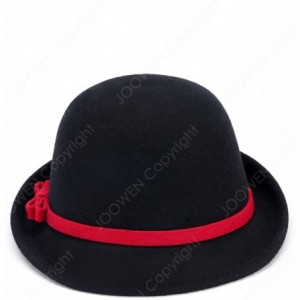 Fedoras Women's 100% Wool Felt Round Top Cloche Hat Fedoras Trilby with Bow Band - Black 1 - C912O2XDTSU $27.32