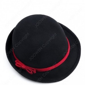Fedoras Women's 100% Wool Felt Round Top Cloche Hat Fedoras Trilby with Bow Band - Black 1 - C912O2XDTSU $27.32