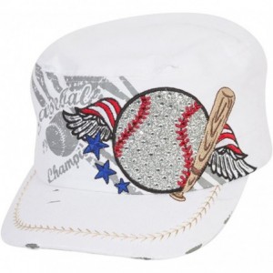 Newsboy Caps Distressed Cadet Cap (Various Styles) - White - Baseball Wings - C917WWCSQ4H $9.57