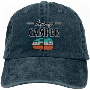 Baseball Caps Adults Happy Camper Denim Caps Hiking Baseball Caps Camping Unconstructed Hats - Navy - CB18M5ZCSXE $11.95