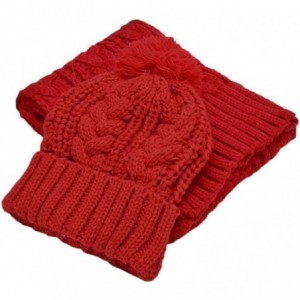 Skullies & Beanies Fashion Women's Warm Crochet Knitted Beanie Hat and Scarf Set with Fur Poms - 3 Red - CK18M373QX0 $40.97