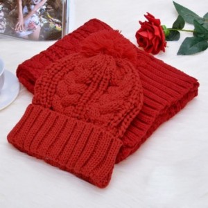 Skullies & Beanies Fashion Women's Warm Crochet Knitted Beanie Hat and Scarf Set with Fur Poms - 3 Red - CK18M373QX0 $22.81