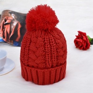 Skullies & Beanies Fashion Women's Warm Crochet Knitted Beanie Hat and Scarf Set with Fur Poms - 3 Red - CK18M373QX0 $22.81