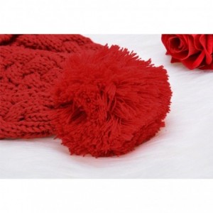 Skullies & Beanies Fashion Women's Warm Crochet Knitted Beanie Hat and Scarf Set with Fur Poms - 3 Red - CK18M373QX0 $22.81