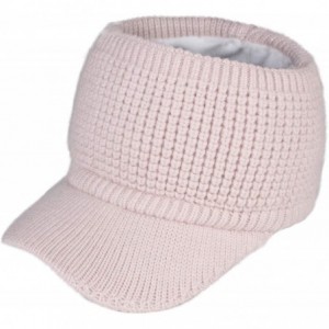 Skullies & Beanies Womens Winter Warm Knit Beanie Hat Fleece Lined Messy High Bun Ponytail Visor Beanie Cap - Flesh Pink - C5...