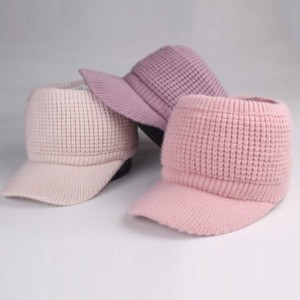 Skullies & Beanies Womens Winter Warm Knit Beanie Hat Fleece Lined Messy High Bun Ponytail Visor Beanie Cap - Flesh Pink - C5...