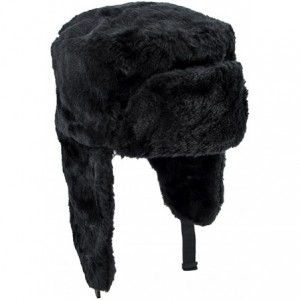 Skullies & Beanies Trooper Ear Flap Cap w/Faux Fur Lining Hat - Black Full Fur - CR1147AI8CH $23.81