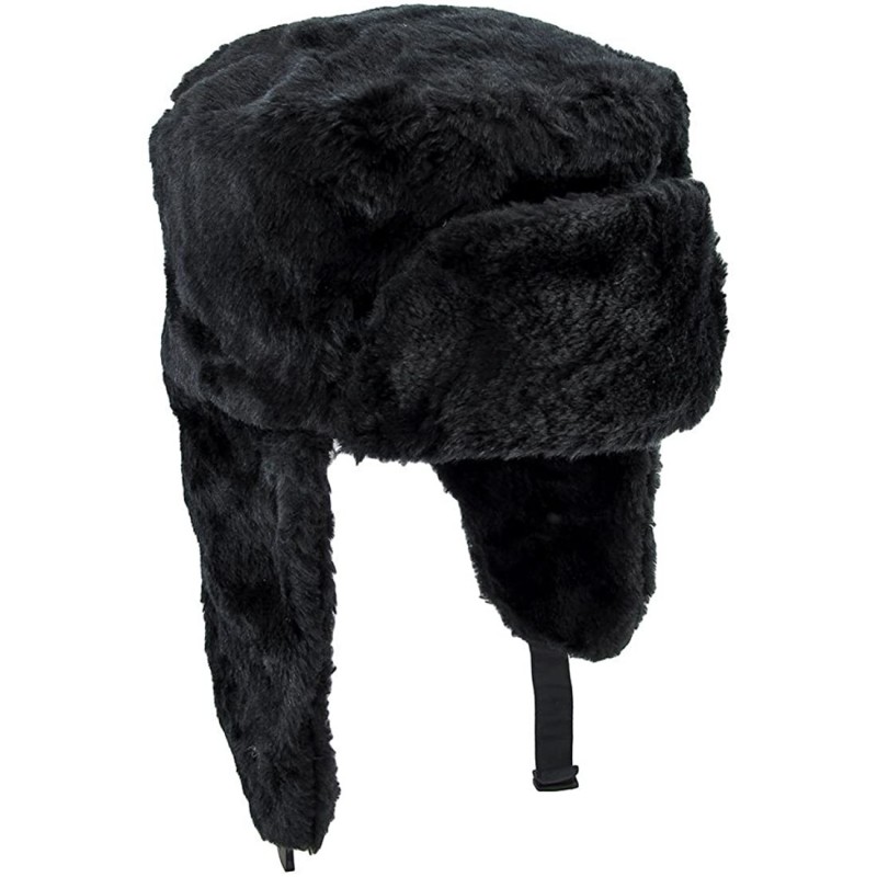 Skullies & Beanies Trooper Ear Flap Cap w/Faux Fur Lining Hat - Black Full Fur - CR1147AI8CH $23.81
