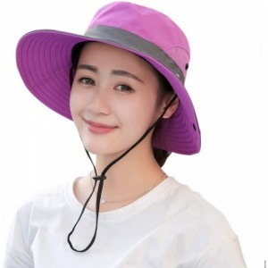 Bucket Hats Women's Outdoor Sun Protection Wide Brim Mesh Fishing Hat Bucket Hat with Ponytails - Purple - C618G2QRELG $15.13