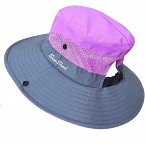 Bucket Hats Women's Outdoor Sun Protection Wide Brim Mesh Fishing Hat Bucket Hat with Ponytails - Purple - C618G2QRELG $15.13