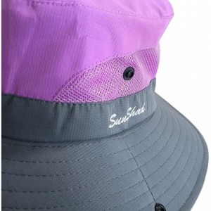 Bucket Hats Women's Outdoor Sun Protection Wide Brim Mesh Fishing Hat Bucket Hat with Ponytails - Purple - C618G2QRELG $15.13