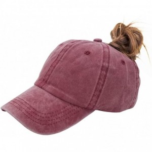 Baseball Caps Ponytail Baseball Hat Distressed Retro Washed Cotton Twill - Red Wine - CU18GYGDQ7Z $8.77