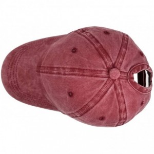 Baseball Caps Ponytail Baseball Hat Distressed Retro Washed Cotton Twill - Red Wine - CU18GYGDQ7Z $8.77