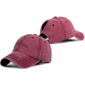 Baseball Caps Ponytail Baseball Hat Distressed Retro Washed Cotton Twill - Red Wine - CU18GYGDQ7Z $8.77