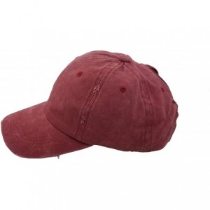 Baseball Caps Ponytail Baseball Hat Distressed Retro Washed Cotton Twill - Red Wine - CU18GYGDQ7Z $8.77