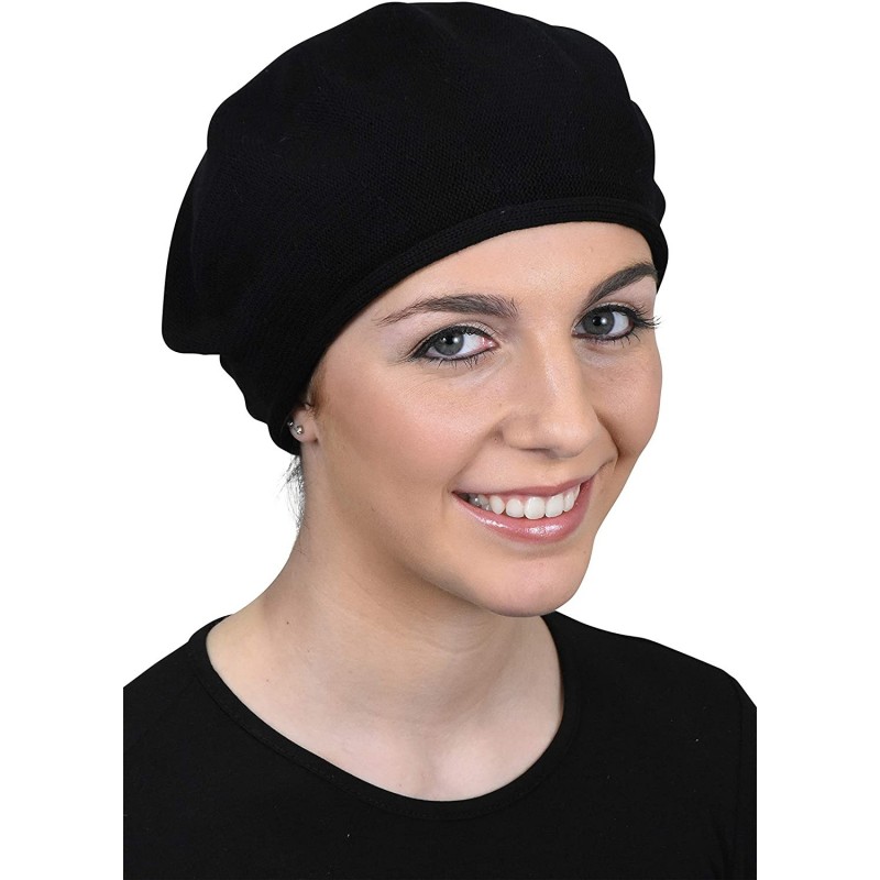 Berets Beret for Women 100% Cotton Solid - Black - CV127I5L7WV $14.82