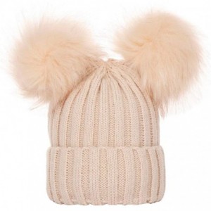 Skullies & Beanies Look! Casual Knit Hat Beanie Hairball Baby Boys Girls Winter Solid Color Warm Cap - Beige - CN18KZMAL4H $1...