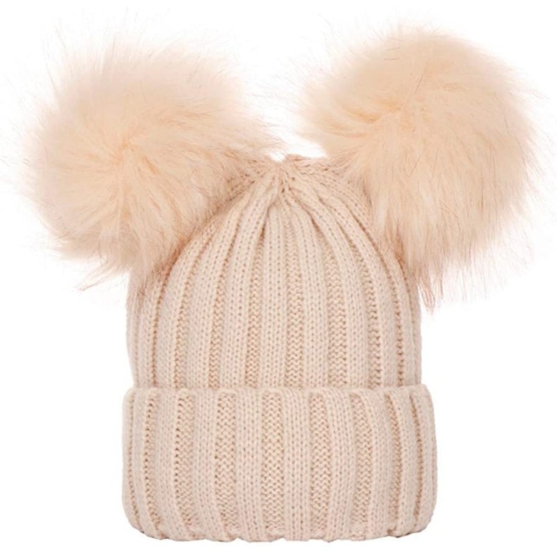 Skullies & Beanies Look! Casual Knit Hat Beanie Hairball Baby Boys Girls Winter Solid Color Warm Cap - Beige - CN18KZMAL4H $1...