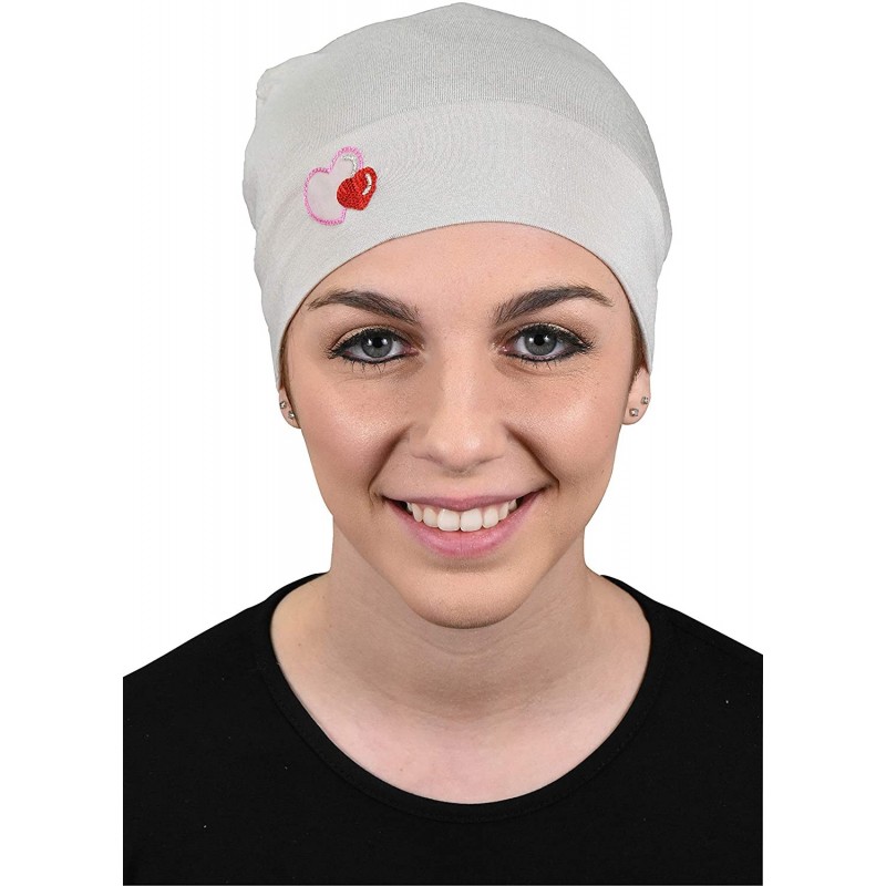 Skullies & Beanies Womens Soft Sleep Cap Comfy Cancer Hat with Hearts Applique - Beige - CS18M5YALET $14.36