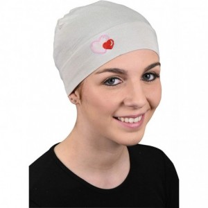 Skullies & Beanies Womens Soft Sleep Cap Comfy Cancer Hat with Hearts Applique - Beige - CS18M5YALET $14.36