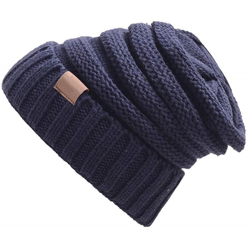 Skullies & Beanies Womens Knit Slouchy Beanie Hats Winter Thick Soft Warm Skull Ski Cap - Navy Blue - CY194KU450W $10.70