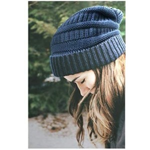 Skullies & Beanies Womens Knit Slouchy Beanie Hats Winter Thick Soft Warm Skull Ski Cap - Navy Blue - CY194KU450W $10.70