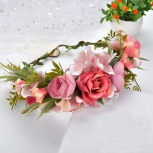 Headbands Boho Flower Crown Hair Wreath Floral Garland Headband Halo Headpiece with Ribbon Wedding Festival Party - H - CT18U...