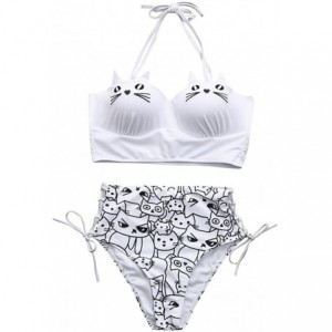 Rain Hats 2020 Summer Girls Cute Halter Kitty Cat Bikini Set Underwire Padded Bathing Swimsuit Swimwear - White - C918CG4X7S8...