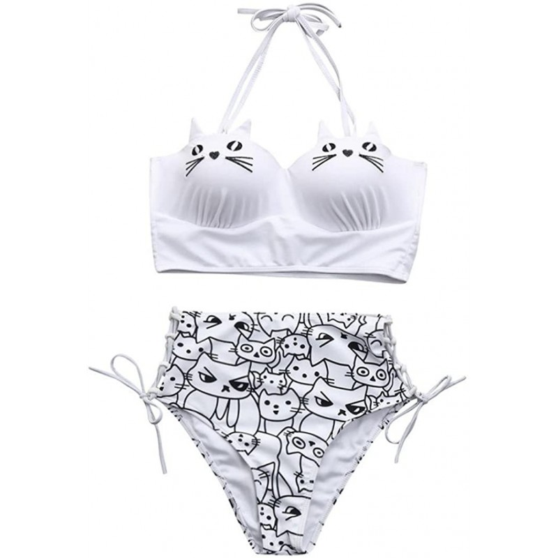 Rain Hats 2020 Summer Girls Cute Halter Kitty Cat Bikini Set Underwire Padded Bathing Swimsuit Swimwear - White - C918CG4X7S8...