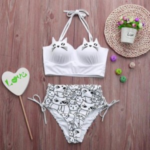 Rain Hats 2020 Summer Girls Cute Halter Kitty Cat Bikini Set Underwire Padded Bathing Swimsuit Swimwear - White - C918CG4X7S8...