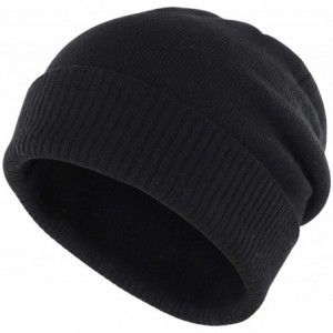 Skullies & Beanies Oversize Winter Beanie Hat - 30% Cashmere - Stretch Fitted - Black - CR18Z29OXEG $26.37