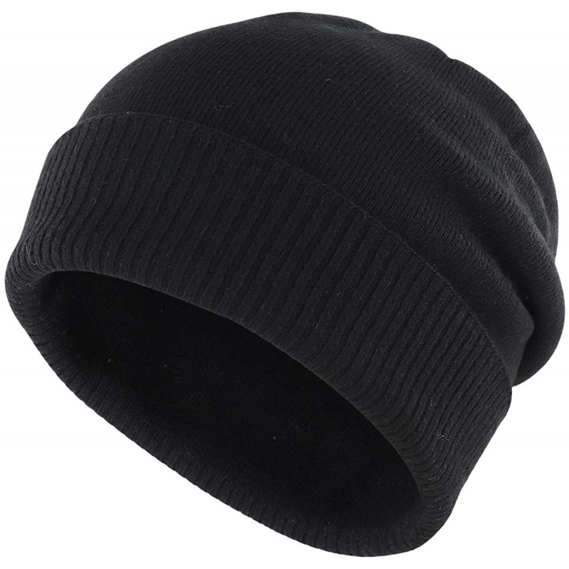 Skullies & Beanies Oversize Winter Beanie Hat - 30% Cashmere - Stretch Fitted - Black - CR18Z29OXEG $13.01