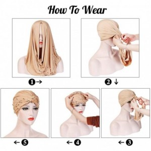 Balaclavas Women Muslim Turban Pearl Hat Bonnet Hijab Headscarf Islamic Chemo Cap - Beige - CE18RZW0L86 $10.97