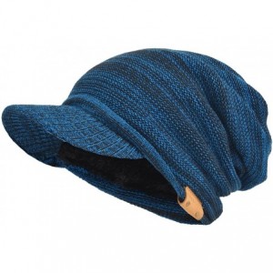 Skullies & Beanies Mens Womens Thick Fleece Lined Knit Newsboy Cap Slouch Beanie Hat with Visor - Blue - CT186IUZIS5 $14.41