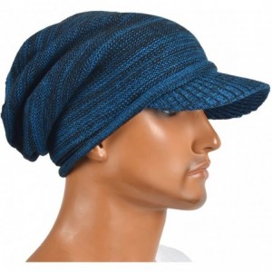 Skullies & Beanies Mens Womens Thick Fleece Lined Knit Newsboy Cap Slouch Beanie Hat with Visor - Blue - CT186IUZIS5 $14.41