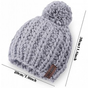 Skullies & Beanies Winter Knit Hat for Women Warm Chunky Pom Pom Beanie Ski Snow Outdoor Cap for Women Teen Girls - Grey - CA...