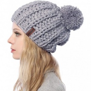 Skullies & Beanies Winter Knit Hat for Women Warm Chunky Pom Pom Beanie Ski Snow Outdoor Cap for Women Teen Girls - Grey - CA...