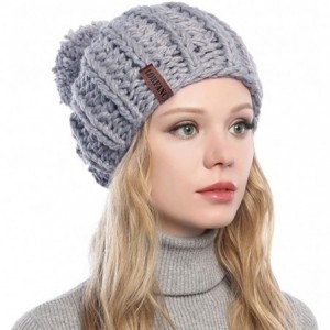 Skullies & Beanies Winter Knit Hat for Women Warm Chunky Pom Pom Beanie Ski Snow Outdoor Cap for Women Teen Girls - Grey - CA...