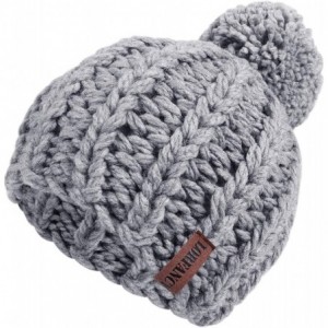 Skullies & Beanies Winter Knit Hat for Women Warm Chunky Pom Pom Beanie Ski Snow Outdoor Cap for Women Teen Girls - Grey - CA...