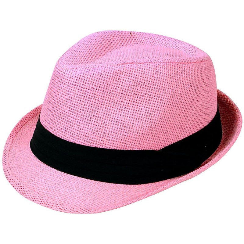 Fedoras Unisex Summer Outdoors Short Brim Straw Fedora Hat - Lightpink - CH12CYTL53R $16.06