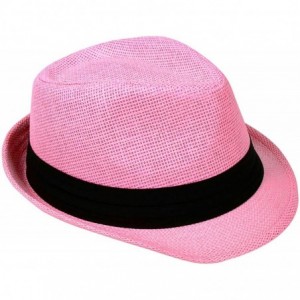 Fedoras Unisex Summer Outdoors Short Brim Straw Fedora Hat - Lightpink - CH12CYTL53R $16.06