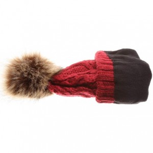 Skullies & Beanies Women's Winter Fleece Lined Cable Knitted Pom Pom Beanie Hat with Hair Tie. - Burgundy - CE18I7UI2EI $13.92