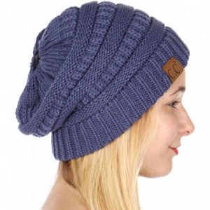 Skullies & Beanies Beanie Ponytail Beanie Messy bun Beanie Soft Warm Cable Winter Chunky Skull Cap - Solid Dark Denim - C5188...