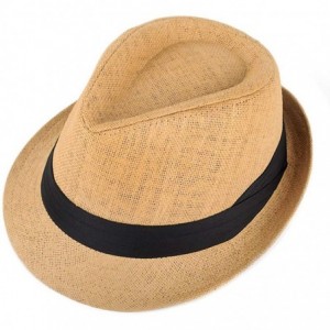 Fedoras Unisex Summer Short Brim Fedora - Hats for Men & Women + Panama Hats & Straw Hats - Straw Black Band - C21836WZGNW $2...