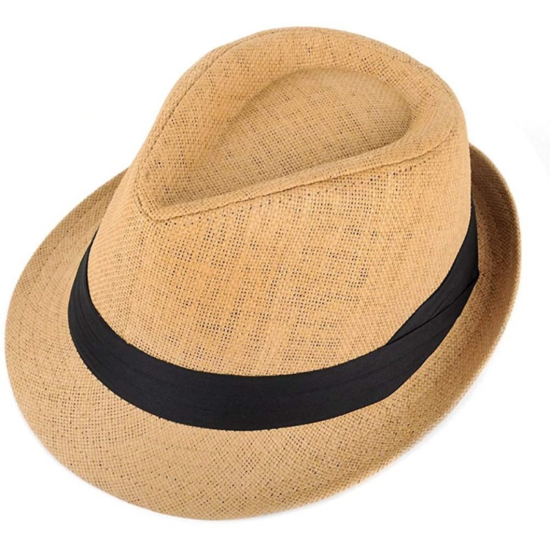 Fedoras Unisex Summer Short Brim Fedora - Hats for Men & Women + Panama Hats & Straw Hats - Straw Black Band - C21836WZGNW $1...