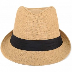 Fedoras Unisex Summer Short Brim Fedora - Hats for Men & Women + Panama Hats & Straw Hats - Straw Black Band - C21836WZGNW $1...