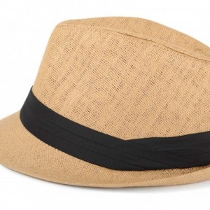 Fedoras Unisex Summer Short Brim Fedora - Hats for Men & Women + Panama Hats & Straw Hats - Straw Black Band - C21836WZGNW $1...